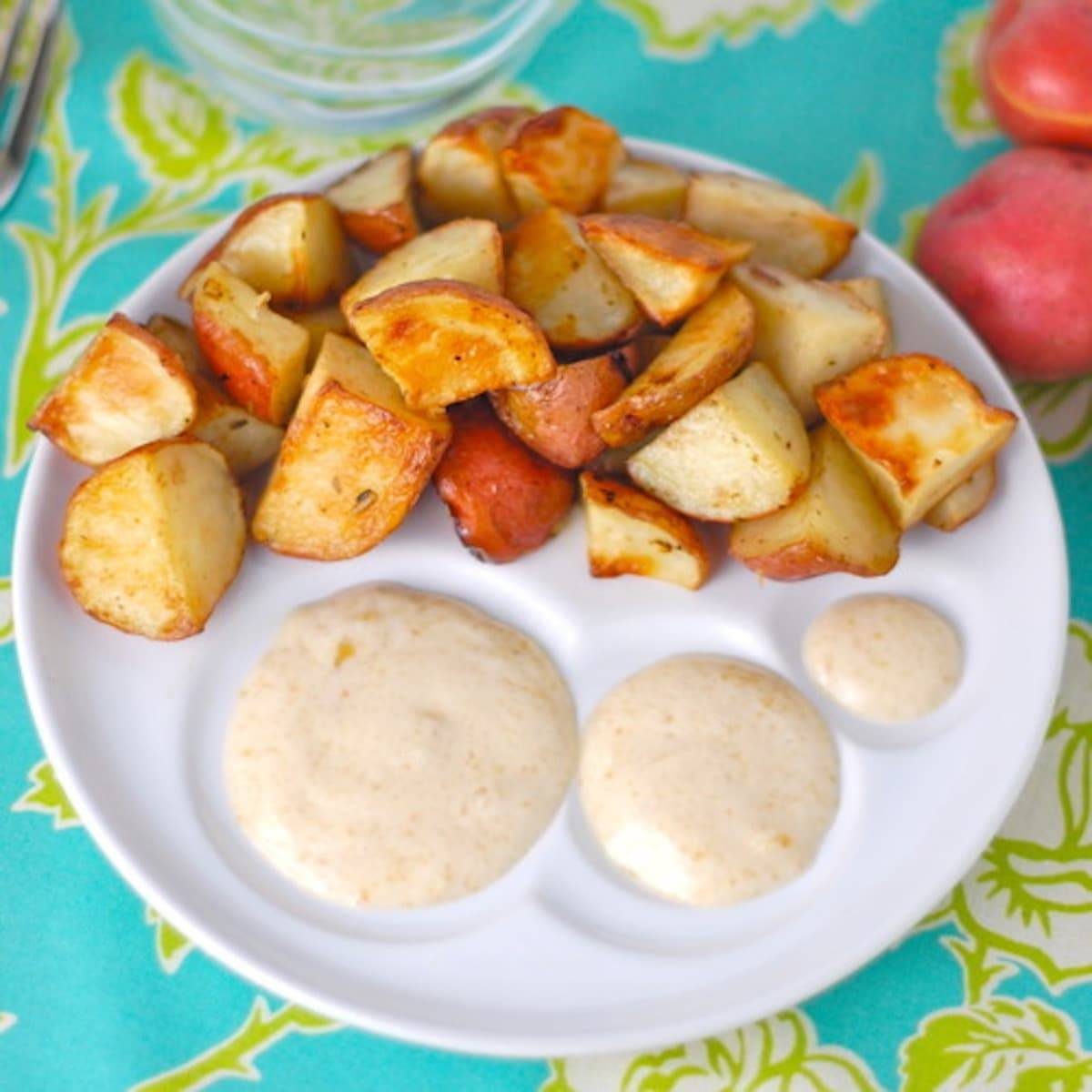 Maple fig sauce with simple roasted potatoes. 