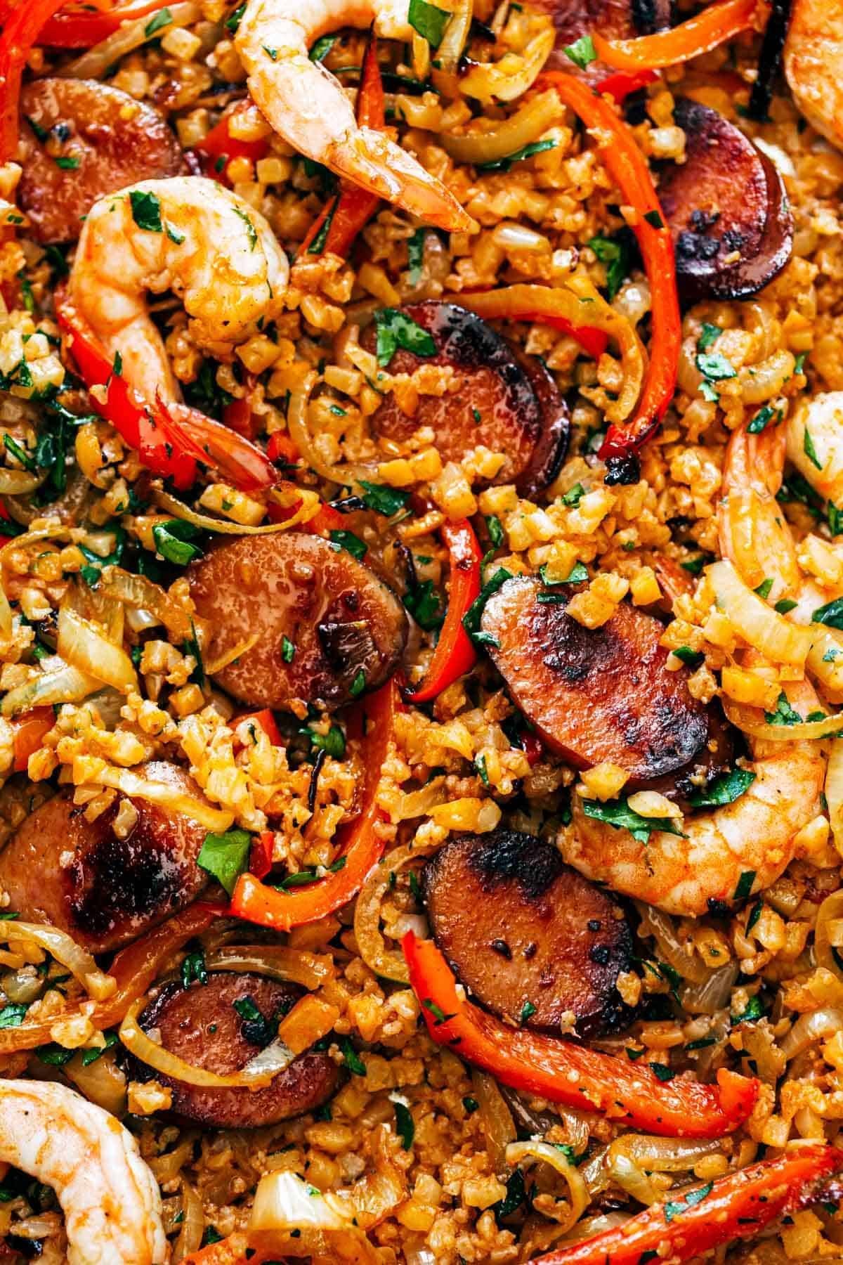 Jambalaya on a sheet pan.