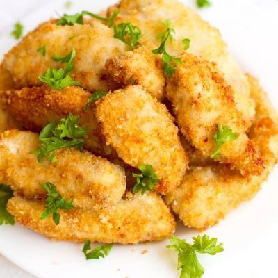A picture of Parmesan Chicken Fingers with Garlic Cheese Sauce