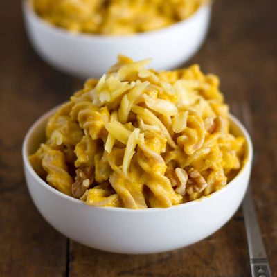 A picture of White Cheddar Mac N’ Cheese with Squash and Toasted Walnuts